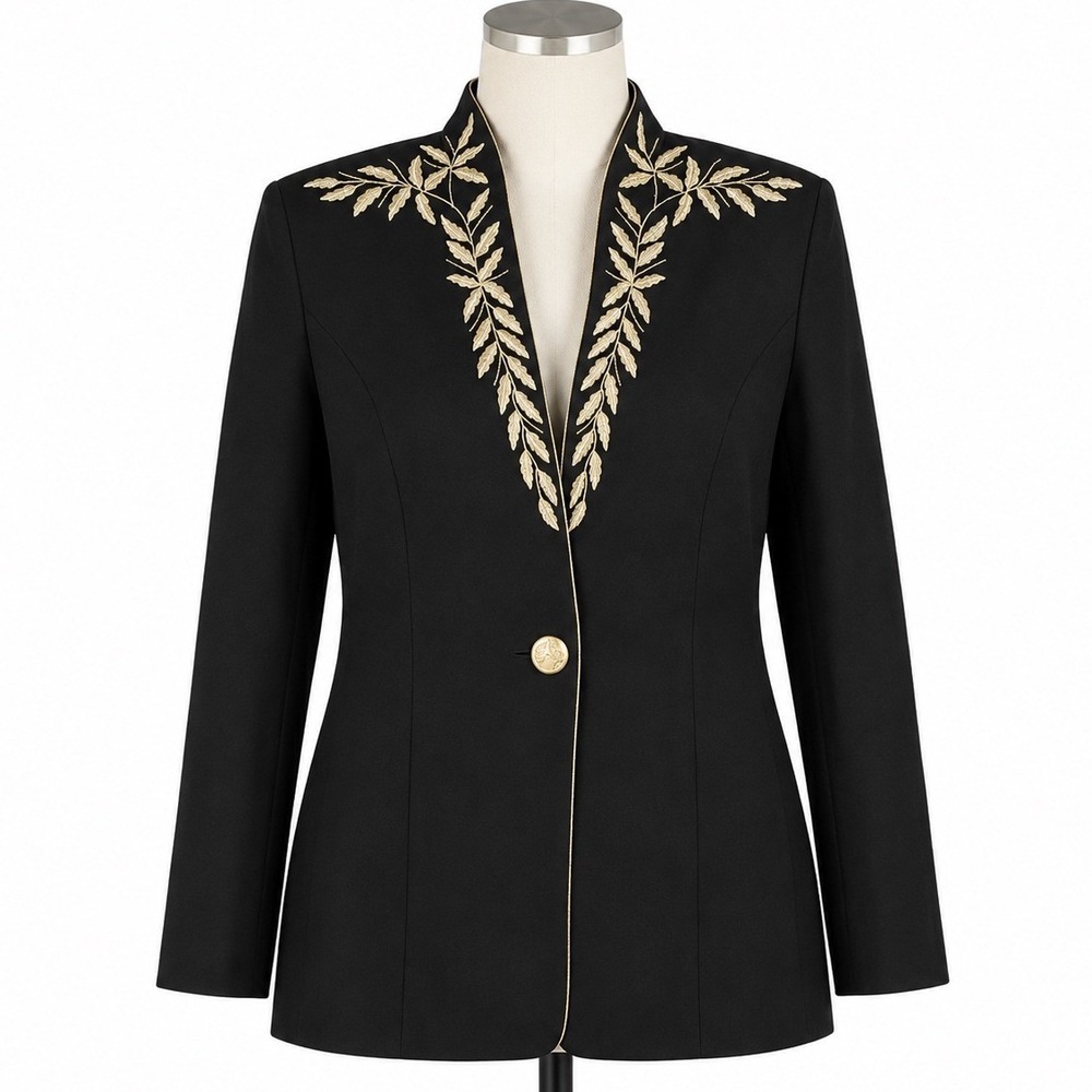 Vintage Lew Magram Collection Embroidered Blazer Jacket Size 10 Black Silver USA